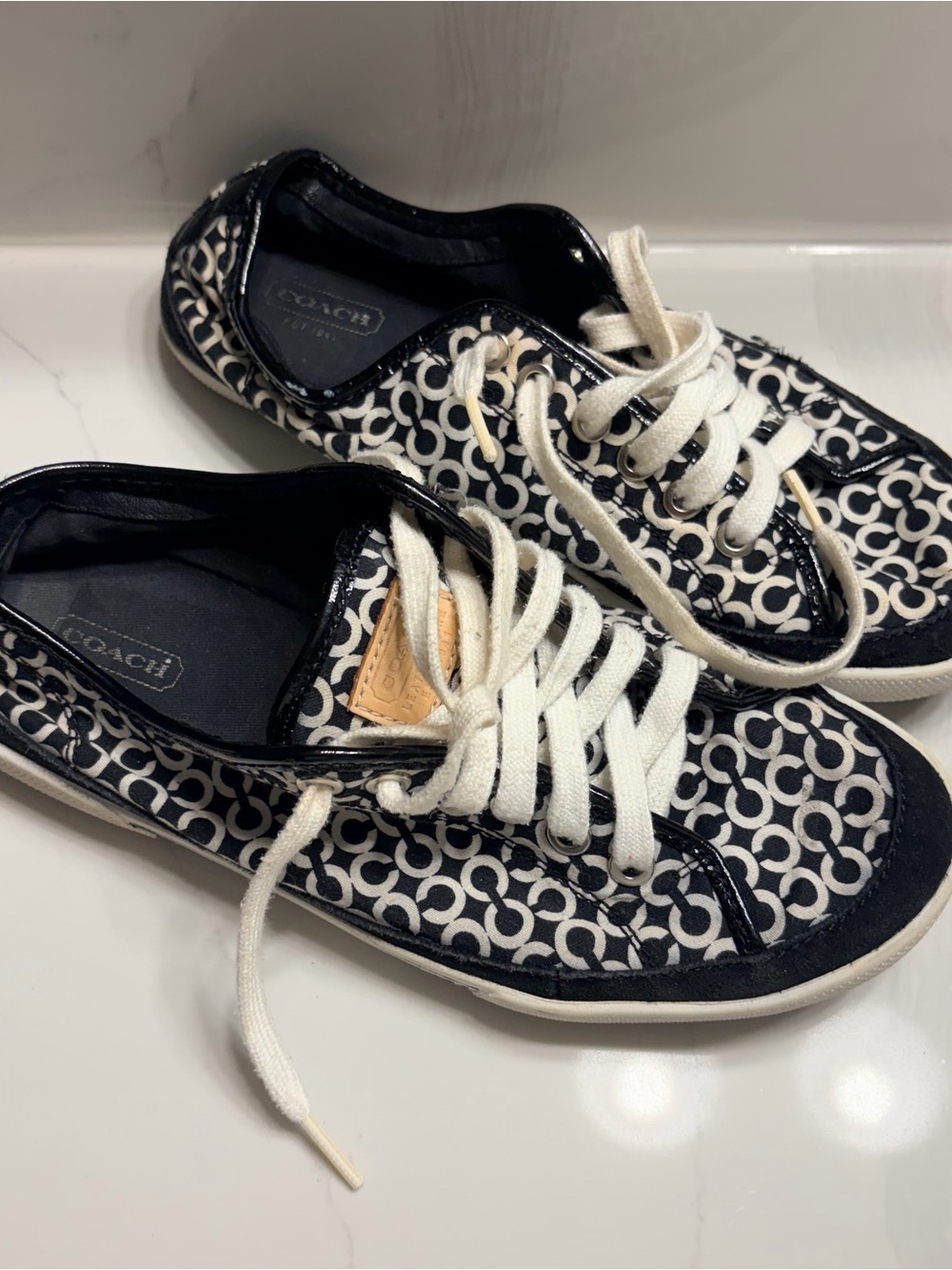 Coach Black & White Signature Logo Sneakers - Women's